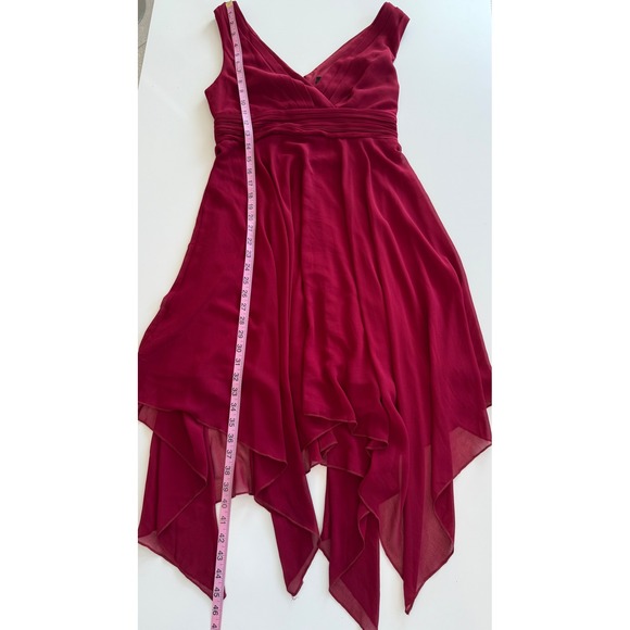 EVER PRETTY Chiffon Burgundy Ruched Waist Pixie Asymmetric Hem Dress 8 Faerie - Picture 9 of 10